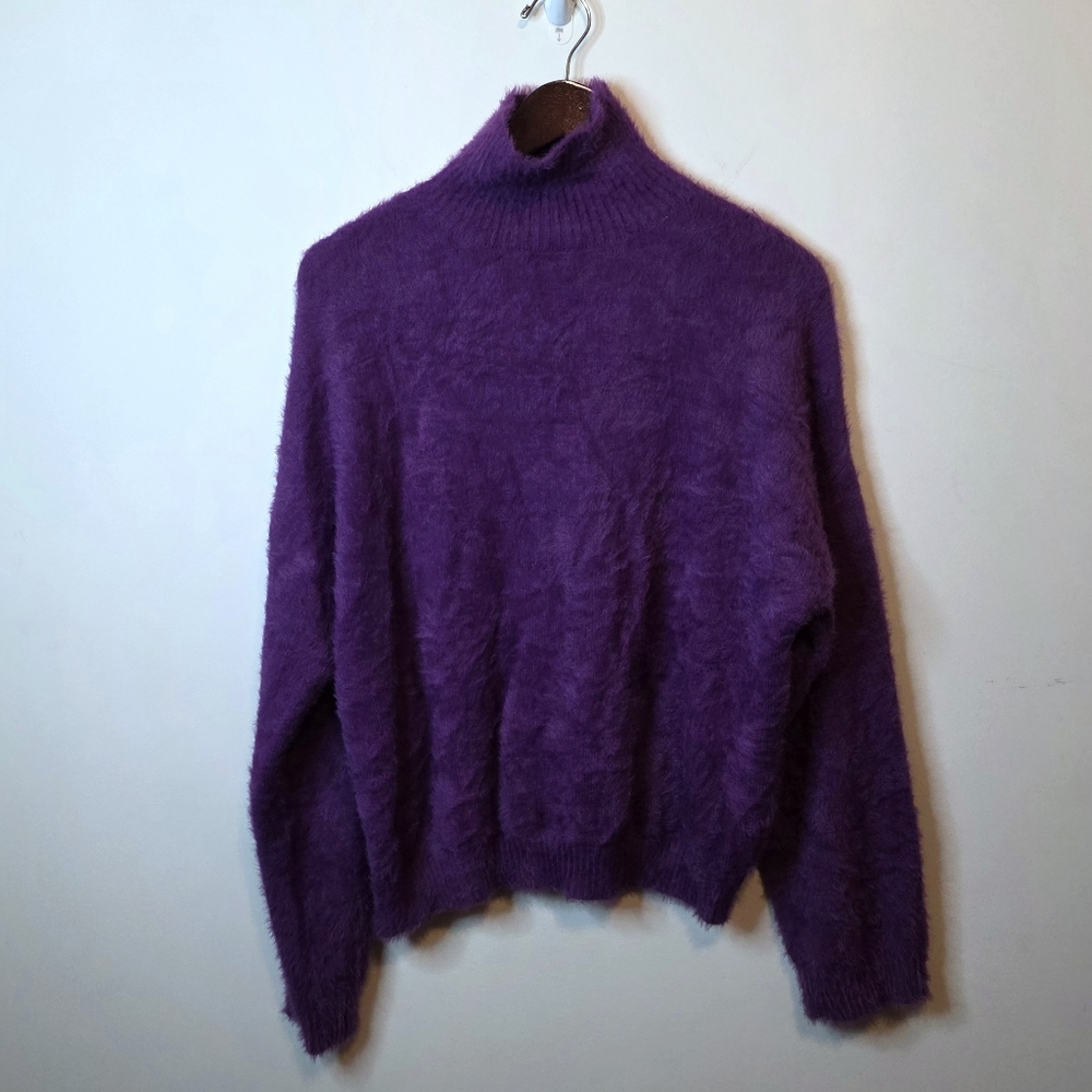 Zara Purple Faux Fur Mock Neck Sweater Cozy GrandmaCore Retro Size Medium